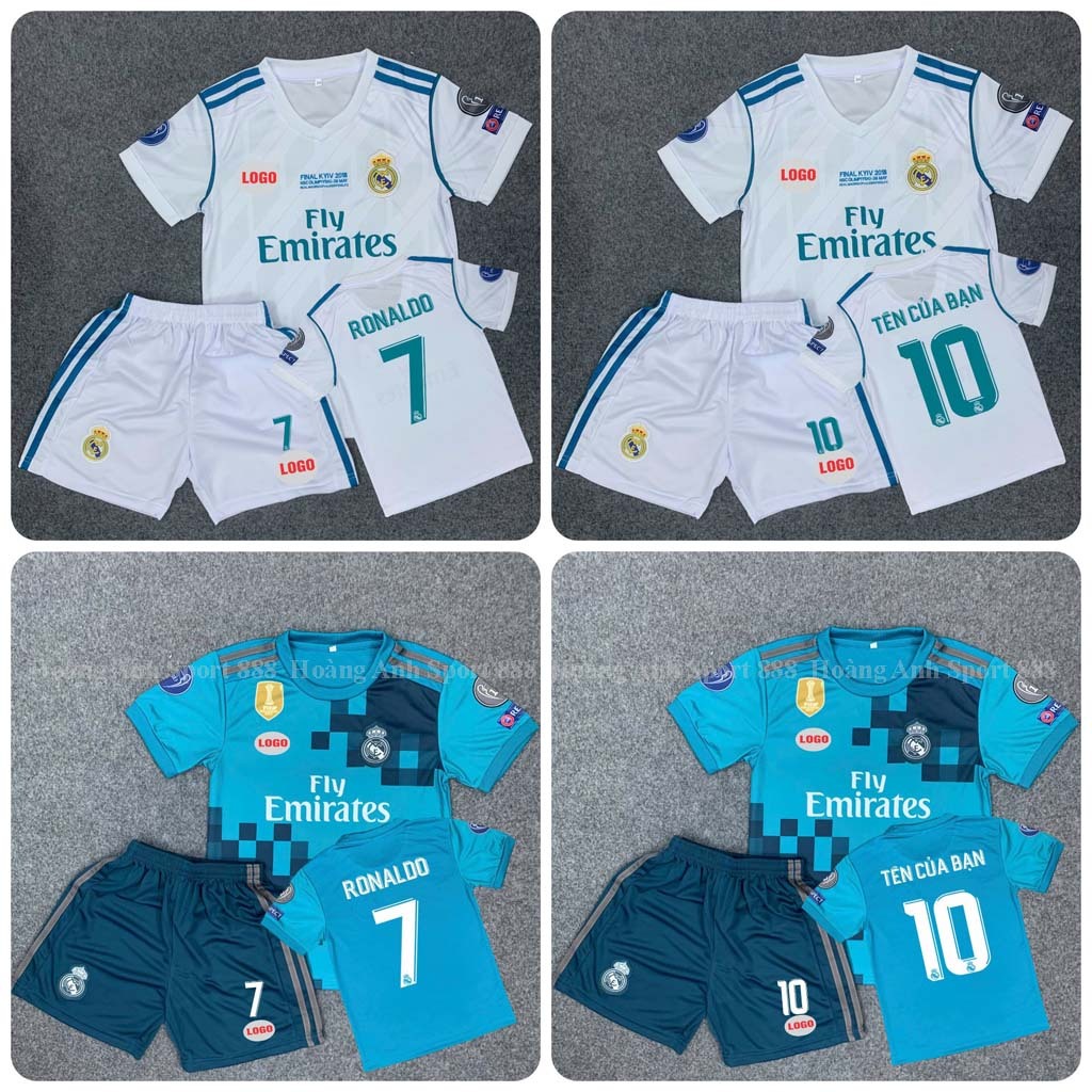 Bộ Quần Áo Bóng Đá Trẻ Em CLB Real Madrid 2017/2018- Vải Mè Thái Cao Cấp Chất Mát