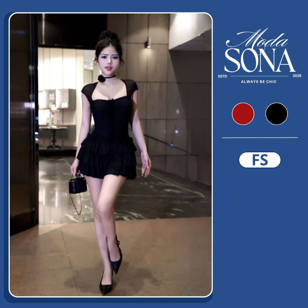 Đầm Body Tùng Xếp Tầng Nhún Eo Hở Lưng Gợi Cảm-E19-Sona.Moda