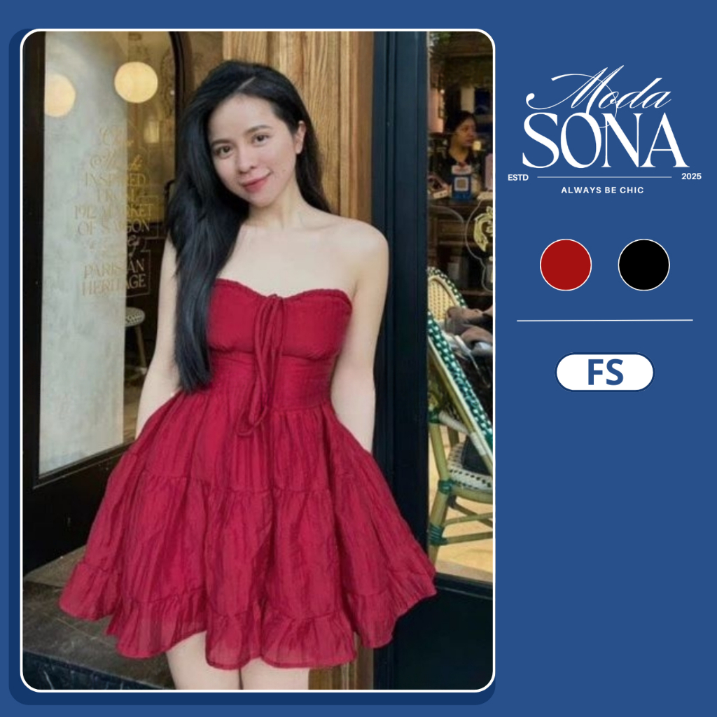 Đầm Cúp Ngực Dáng Xòe Chất Tơ Bo Chun Tiểu Thư-E20-Sona.Moda