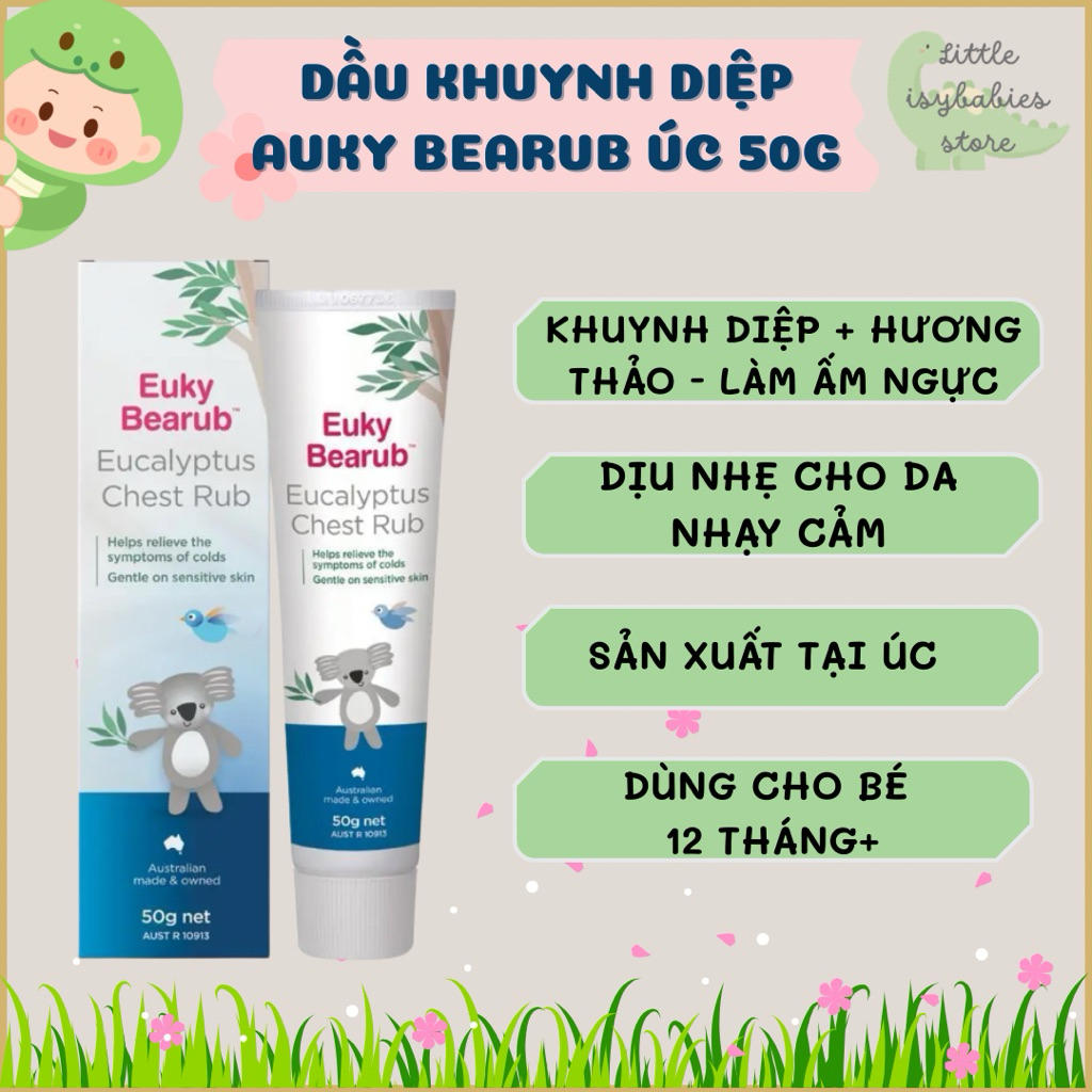 (NỘI ĐỊA ÚC) DẦU KHUYNH DIỆP LÀM ẤM NGỰC EUKY BEARUB 50G BÉ 12M+ - GIẢM NGHẸT MŨI/ SỔ MŨI CHO BÉ