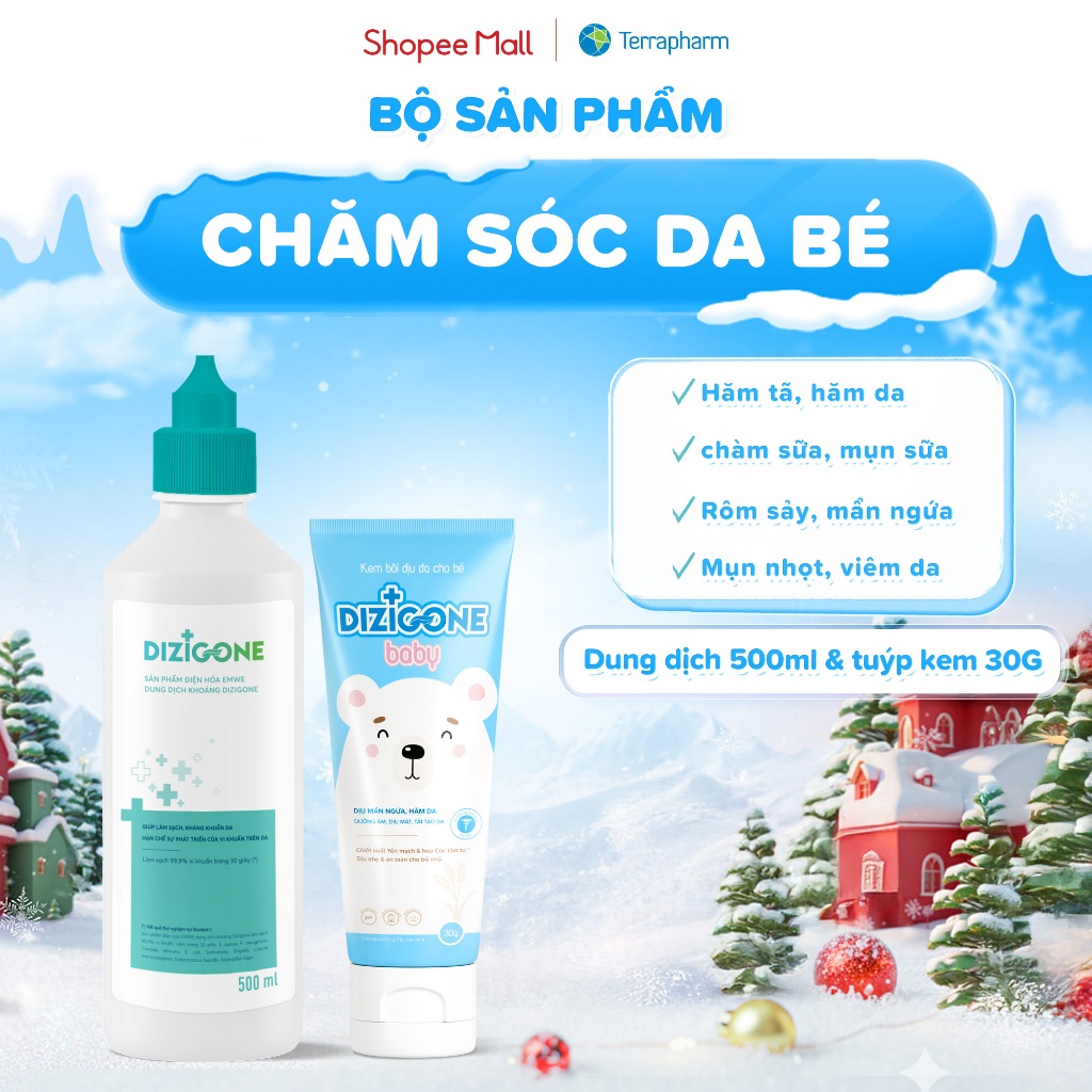 [COMBO] Dung dịch kháng khuẩn DIZIGONE 500ml & Kem DIZIGONE Baby 30g: Đẩy lùi hăm tã, chàm sữa, mẩn 