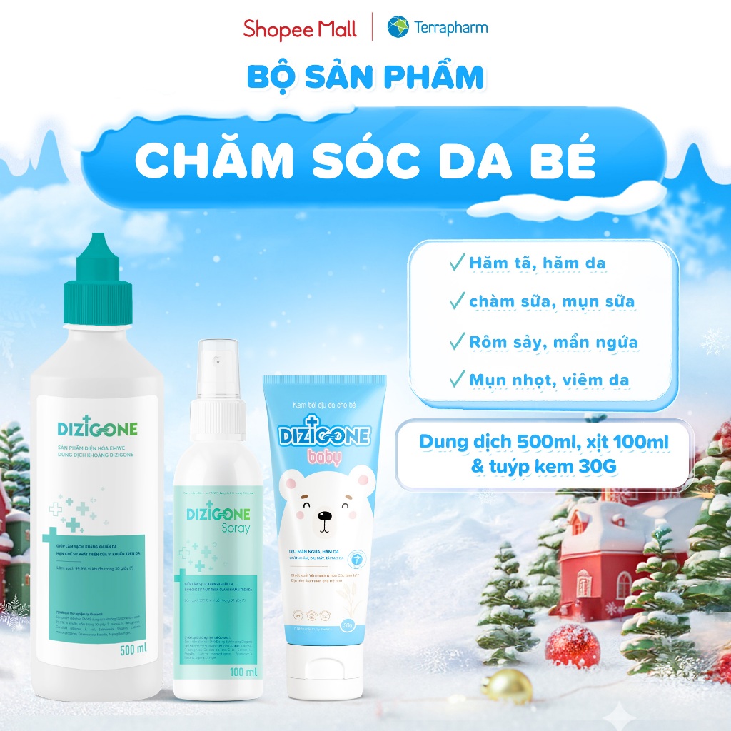 [COMBO] Dung dịch DIZIGONE 500ml & Xịt DIZIGONE 100ml & Kem DIZIGONE Baby 30g: Chăm sóc da bé hăm tã