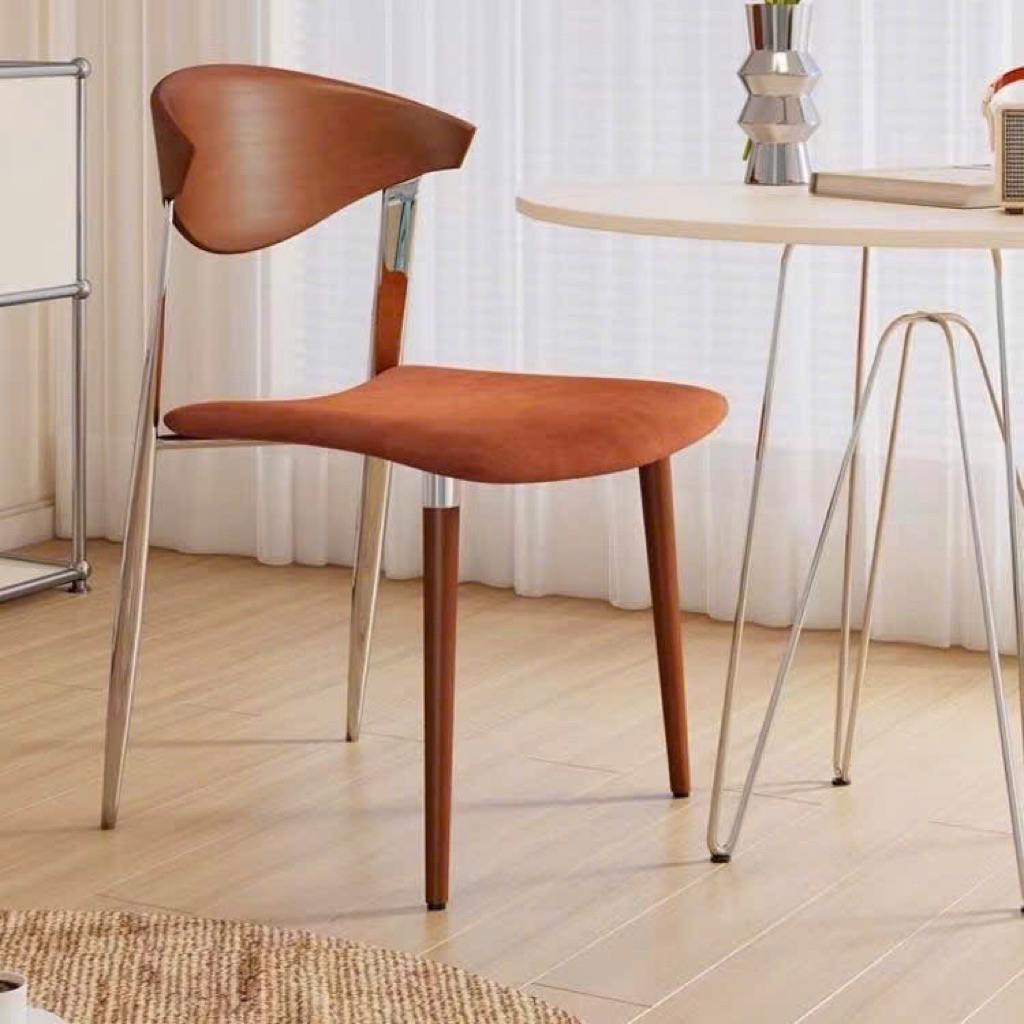 Ghế ăn tựa gỗ khung kim loại chân nhấn nhá chắc chắn phong cách cổ điển, ghế decor căn hộ sang trọng