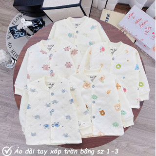 [Combo 2/3-Không mũ] Áo Khoác Xốp Dài Tay Cổ Trụ Chất Xốp Trần Bông Mềm, Ấm, Cúc Giữa Cho Bé Sơ Sinh