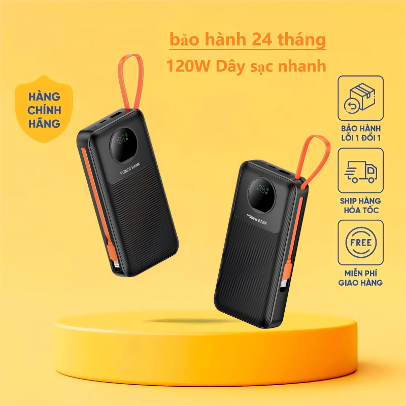 Sạc dự phòng 50000mAh 80000mah sạc nhanh 120W pin dung lượng lớn có dây cắm nhiều điện thoại