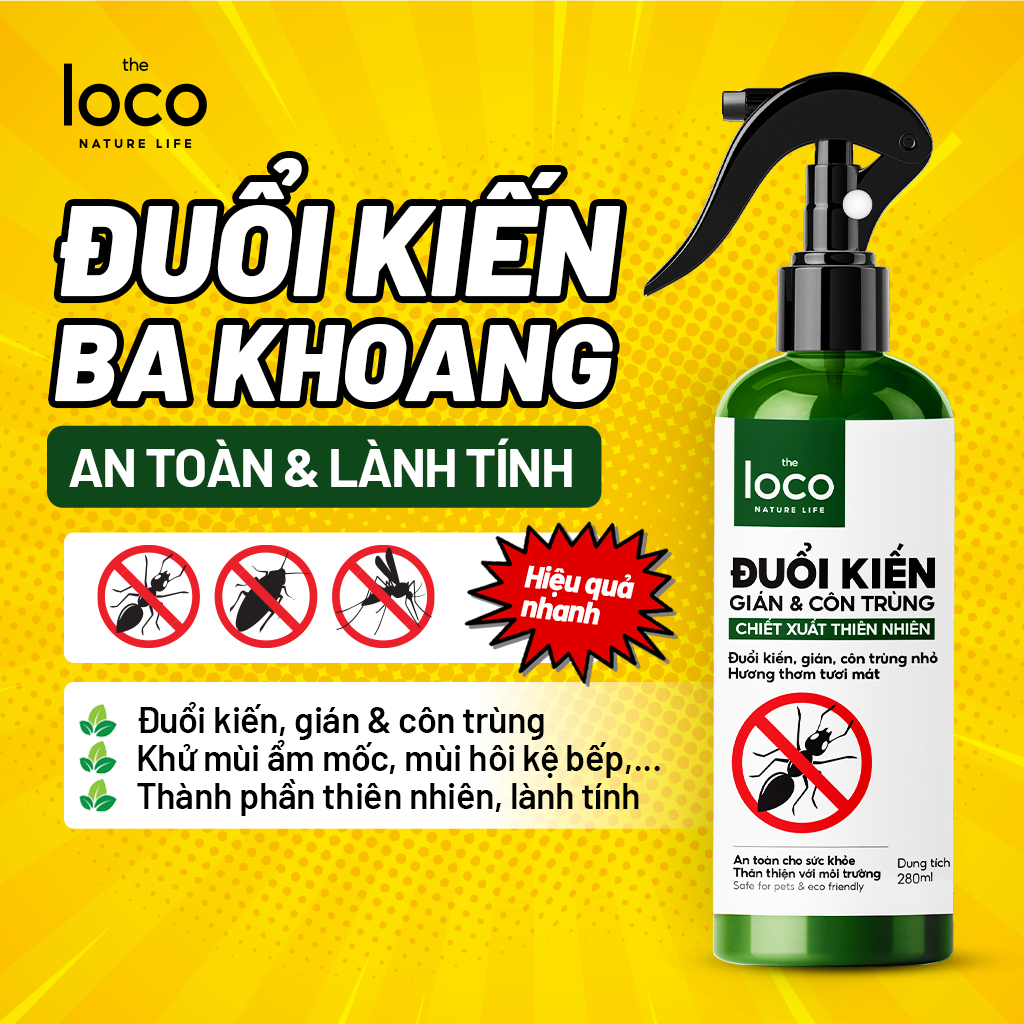 Bình xịt Kiến Gián Côn Trùng Sinh Học The Loco, Đuổi Côn Trùng Hiệu Quả, An Toàn Cho Sức Khỏe