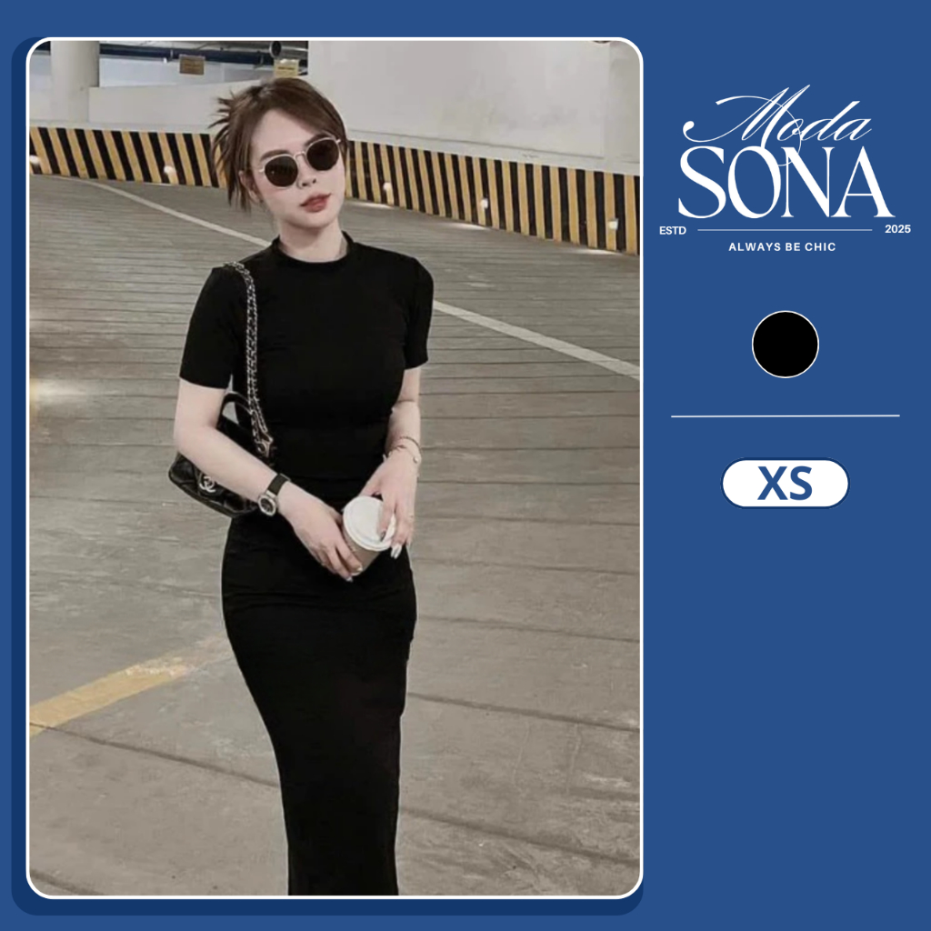 Đầm Body Dáng Dài Cổ 3 Phân Tay Ngắn Thun Cotton-E03-Sona.Moda