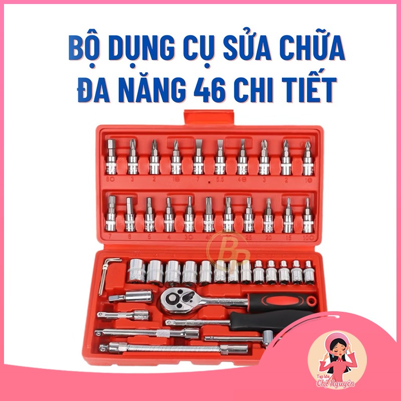 Bộ dụng cụ 46 chi tiếc,bộ dụng cụ sửa chữa ô tô xe máy, bộ dụng cụ đa năng 46 chi tiết