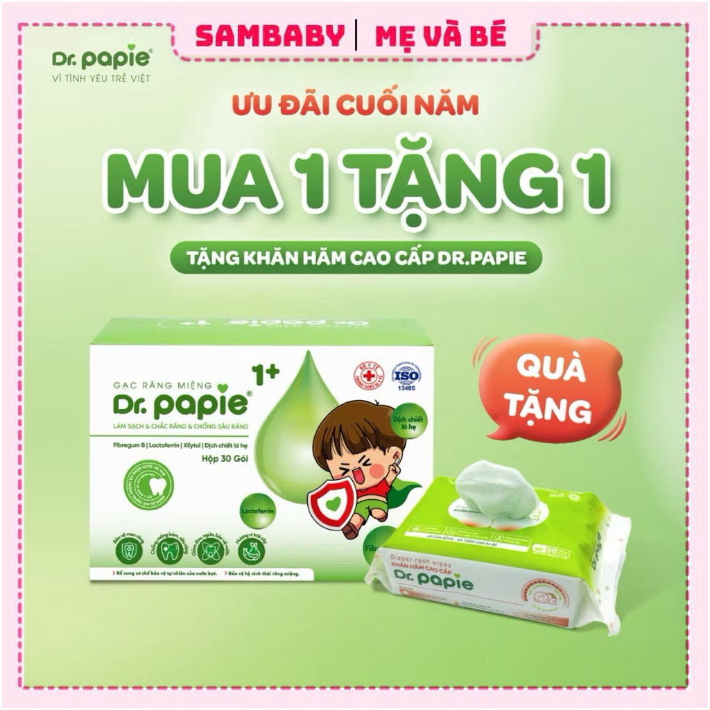 Gạc Răng Miệng Phòng Ngừa Sâu Răng Sún Răng Cho Bé Dr. Papie 1+  - SAMBABYSHOP