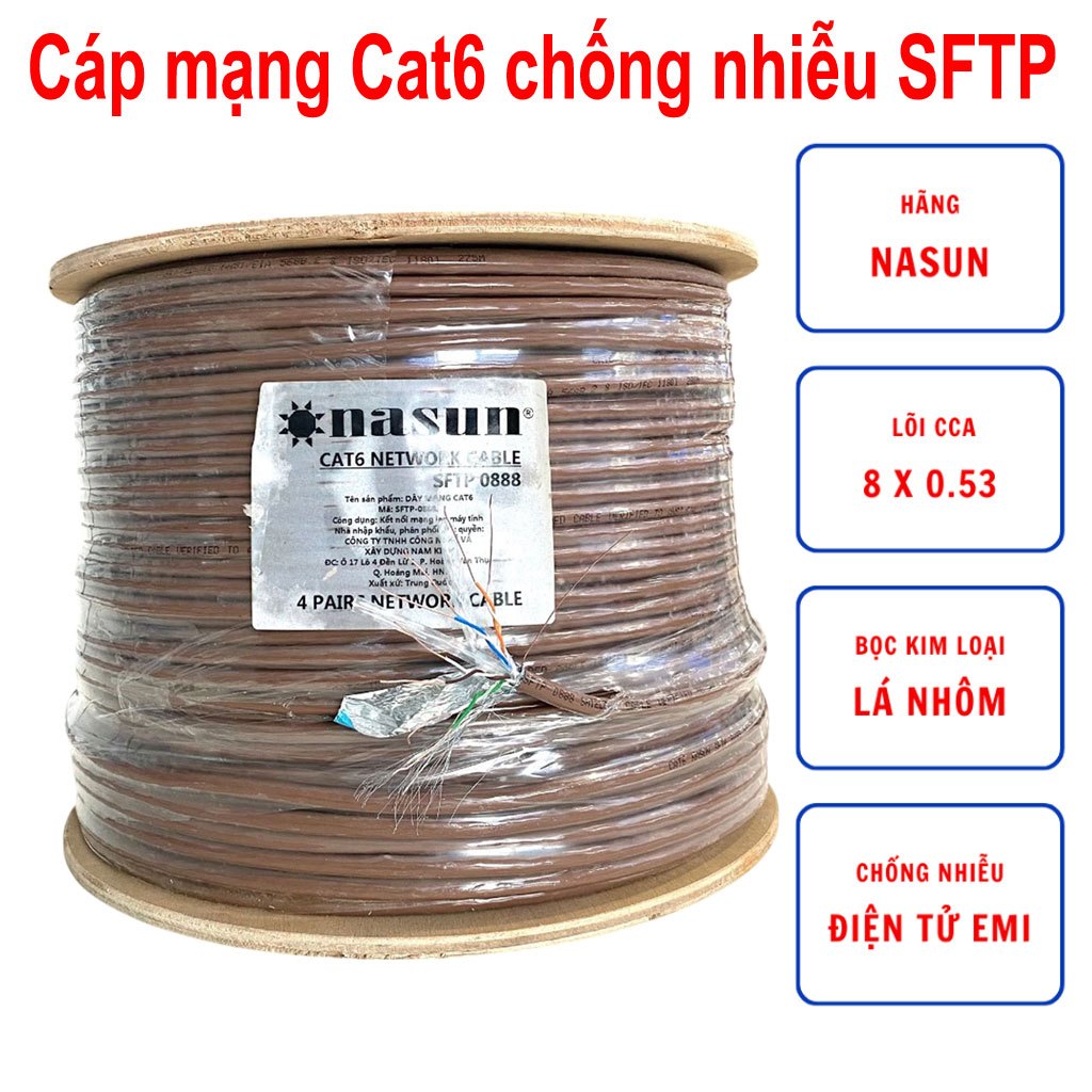 Dây mạng chống nhiễu SFTP Cat6 Nasun, dây lan, cáp lan, cáp mạng