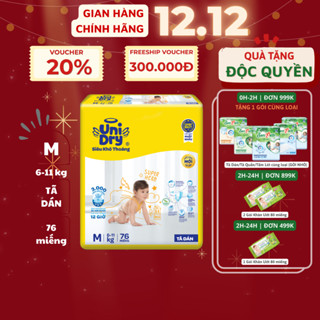  Tã dán UniDry Siêu khô thoáng gói Jumbo mới size M76 L68 XL62 