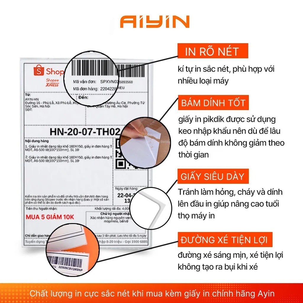 Máy in nhiệt IP-802 AYIN in đơn hàng, in tem, mã vận đơn, mã vạch, phiếu gửi hàng - Hàng chính hãng