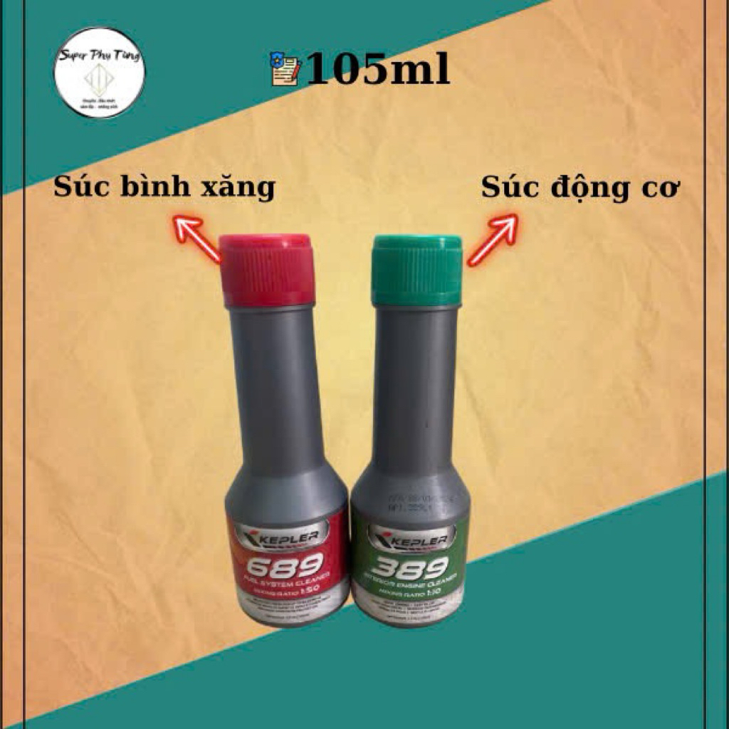 Combo Dung Dịch Súc Bình Xăng Kepler 689 + Súc Động Cơ Kepler 389 – Chai 105ml Chính Hãng