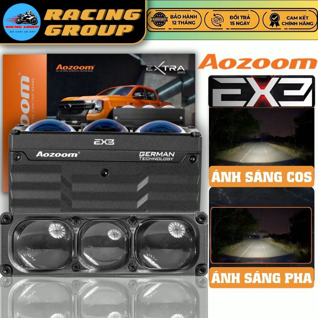 Aozoom EX3, Đèn Trợ Sáng Aozoom EX3 Công Suất 95W, Nhiệt Màu 5000K Vùng Sáng Rộng - BH 2 Năm