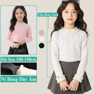 Áo Kiểu Nỉ Bông Tay Dài Viền Bồng NgọcTrai Cho Bé Gái KooKoo. Áo Ấm Giữ Nhiệt Nỉ Bông Dài Tay Cho Bé Gái.