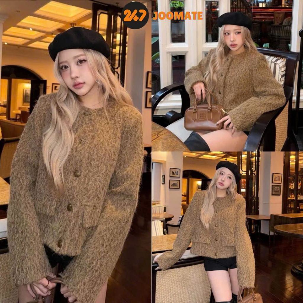 Áo Khoác Dạ Lông Xù Vintage 247Joomate Form Rộng Tiểu Thư Style Seoul Thanh Lịch  Aokhoacdatweed4137