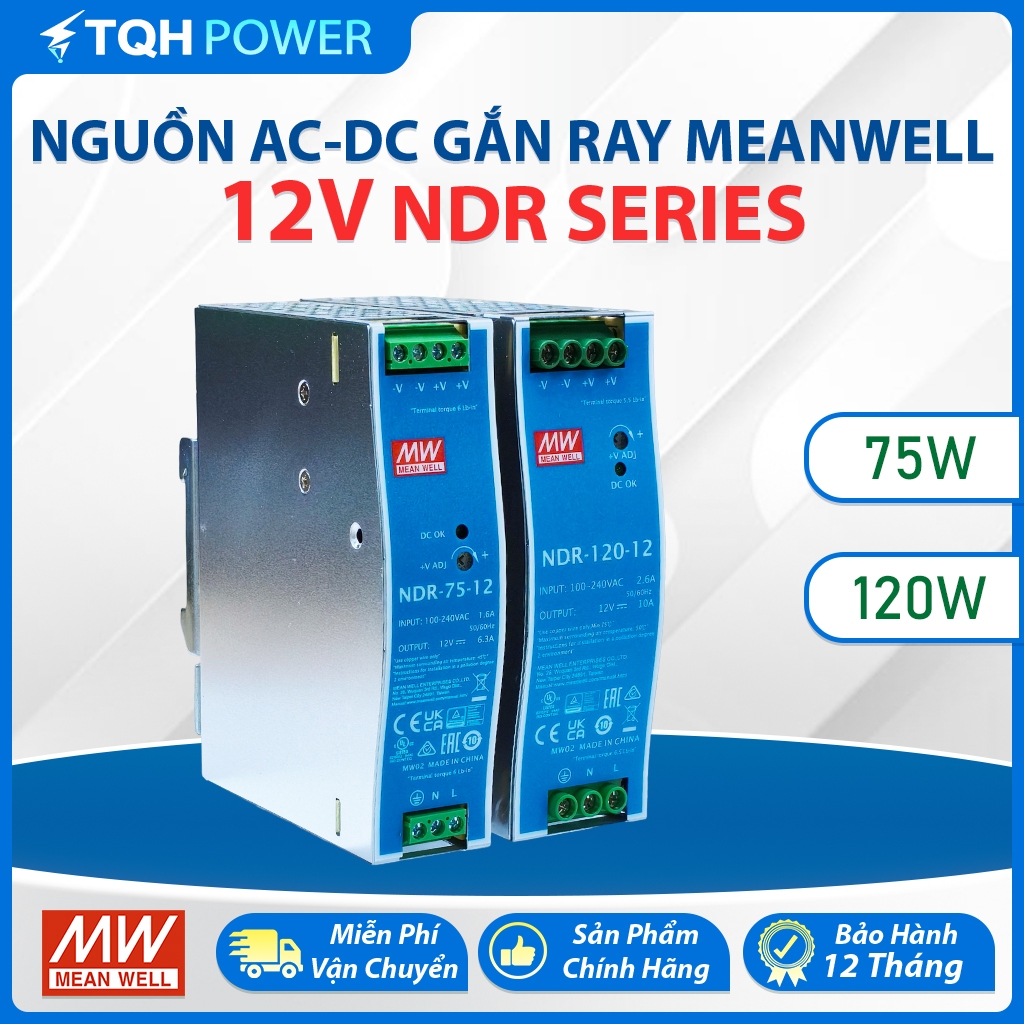Nguồn Gắn Thanh Ray 12V l Mean Well NDR Series (NDR-75-12/ NDR-120-12 ) Nguồn Tủ Điện Chính Hãng
