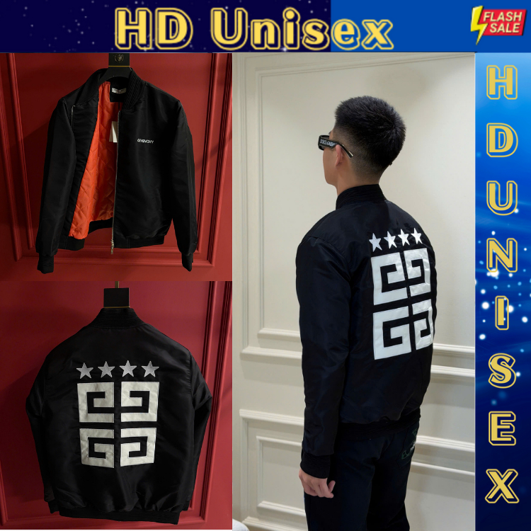 Áo Khoác Bomber Nam Nữ Trần Bông Lưng Patch Da Logo 4G Ngôi Sao, Áo Gió Unisex Lót Cam Siêu Ấm