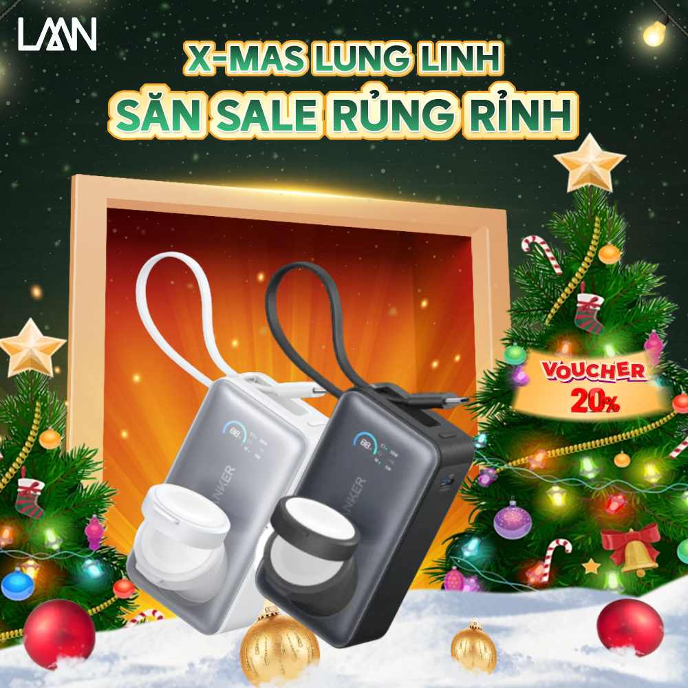 Pin sạc dự phòng Anker Nano 10K mAh 35W 1C / Sạc không dây cho Apple Watch đạt MFW / Tích hợp sẵn cá