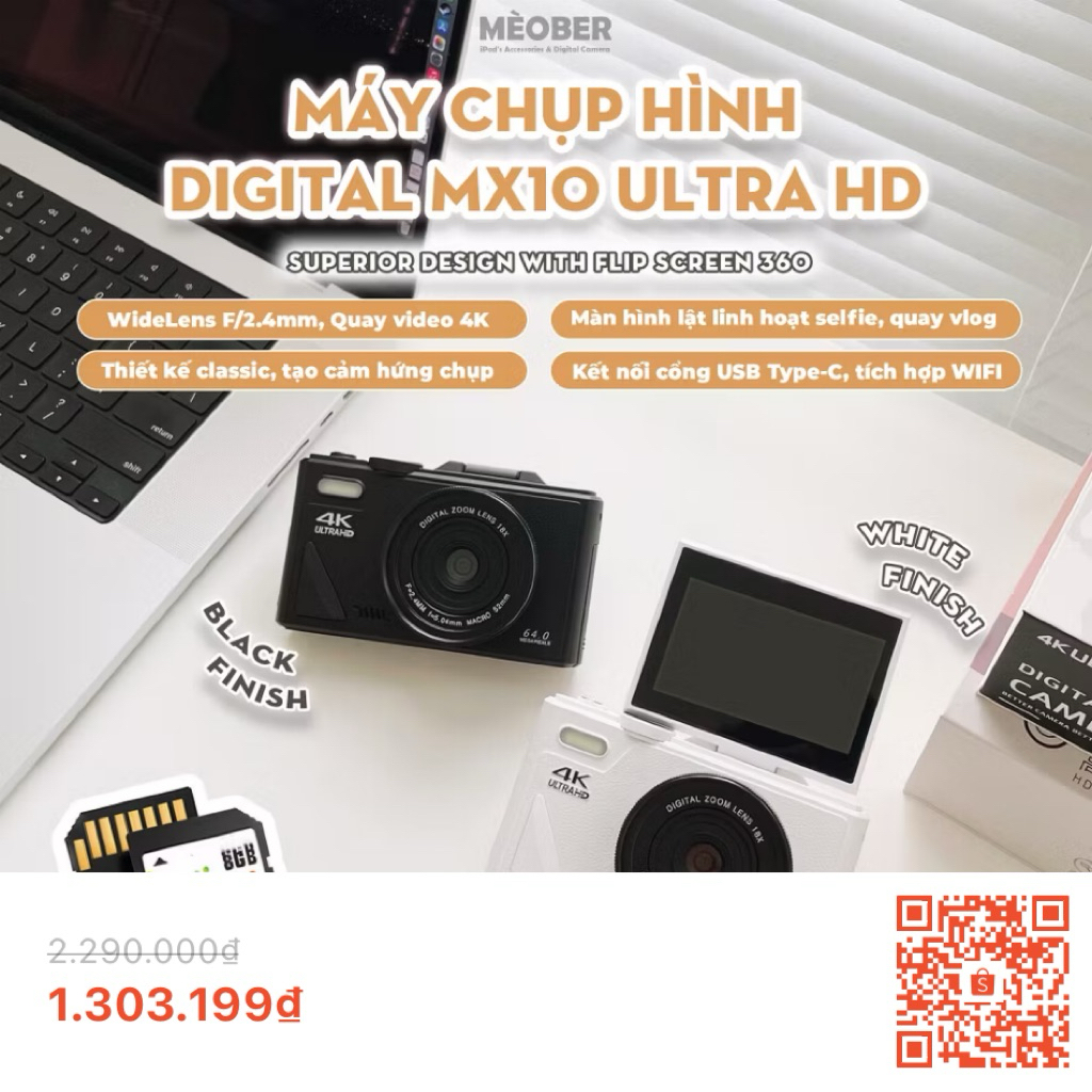 Pass - Máy chụp hình digital MX10 Ultra HD Mèo Ber new 99% màu trắng