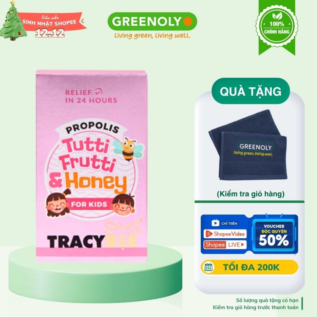 Keo Ong Xanh Hỗ Trợ Giảm Ho Tracybee Propolis Tutti Fruitti & Honey For Kids