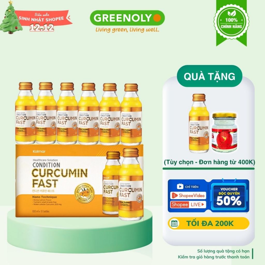 Hộp 10 chai nước tinh nghệ Nano Curcumin Condition Curcumin Fast hỗ trợ bảo vệ và tăng cường chức nă
