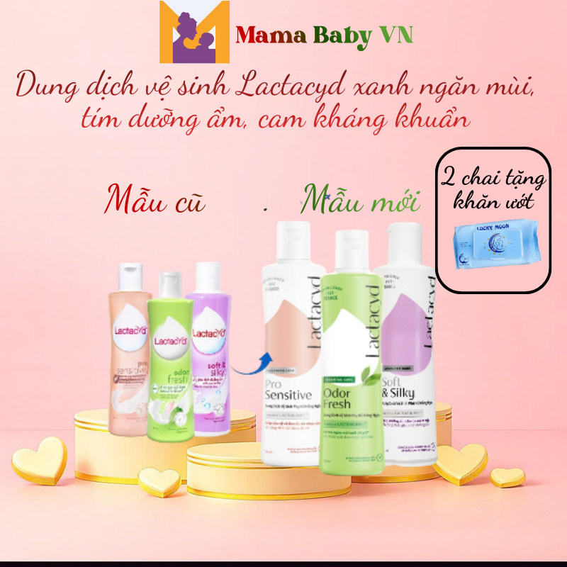 [MUA 2 TẶNG KHĂN ƯỚT] Dung dịch vệ sinh Lactacyd xanh ngăn mùi, tím dưỡng ẩm, cam kháng khuẩn Mamababyvn