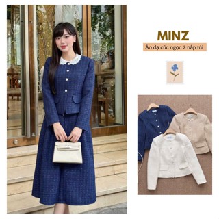  Áo Dạ Cúc Ngọc 2 Nắp Túi MINZ STORE Mã 4016 Thiết Kế Cổ Tròn Phong Cách Dạo Phố Công Sở 