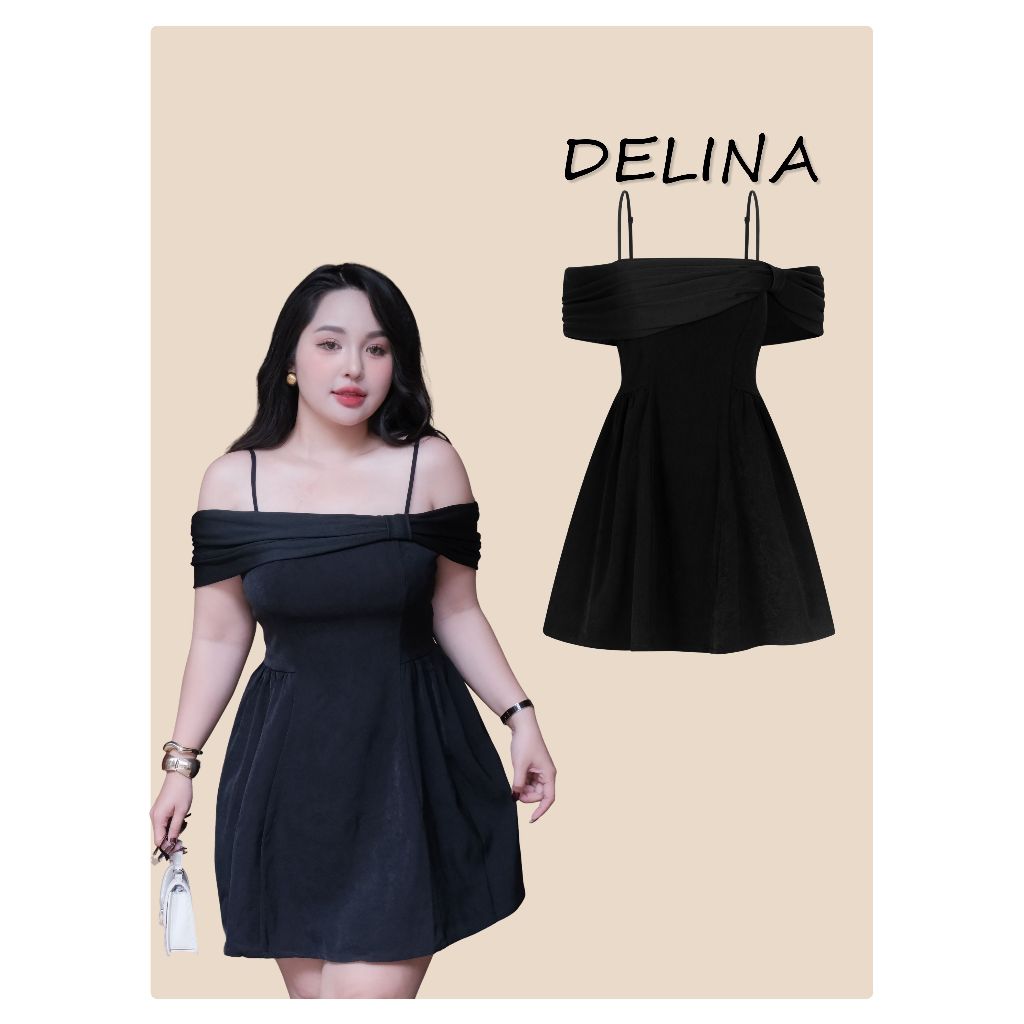 DELINA - Đầm 2 dây trễ vai big size, sang trọng, thanh lịch, tôn dáng bigsize 55kg-90kg