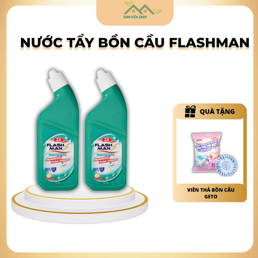 Combo 2 chai nước tẩy bồn cầu Flashman giúp diệt khuẩn bám bồn cầu toilet, làm sạch nhà vệ sinh màng