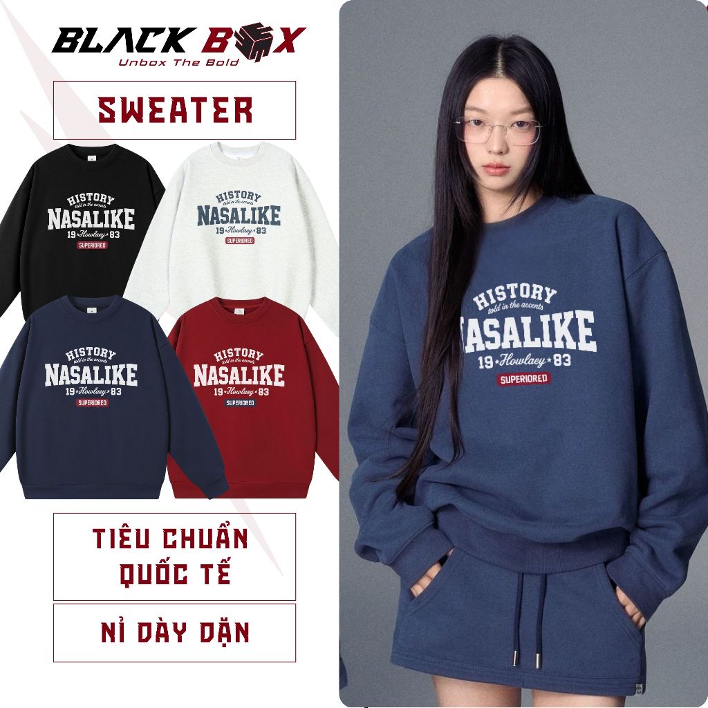 Áo Sweater Nasalike local brand Black Box form boxy basic màu đen, xanh than, đỏ đô, xám tiêu unisex