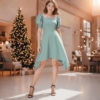 Đầm dự tiệc lệch tà 2 màu, váy chụp hình thời trang, dạo phố (kèm hình thật)