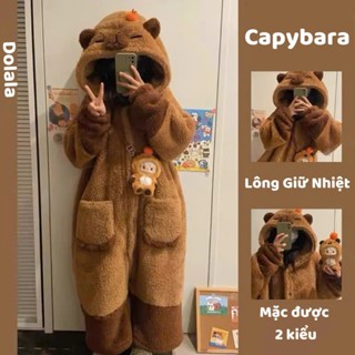  Bộ Đồ Ngủ Capybara Áo Choàng Mùa Đông Lông 2 Mặt Giữ Nhiệt Siêu Ấm Áp   KHÔNG KÈM QUẦN   