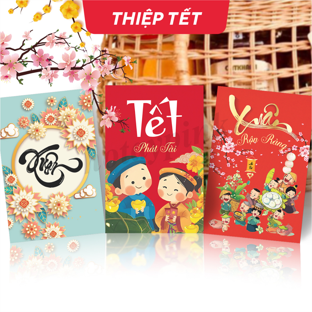 [Thiệp đơn] Combo 50 Thiệp Tết Chúc Mừng Năm Mới Xuân Bính Ngọ 2026, kt 9,5x14,5cm BO1&2