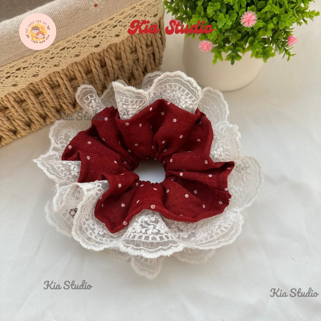 Scrunchies 4 Lớp Lụa Vân Mây  Phối Ren To Phồng Size 18cm Xinh Xắn Dễ Thương Hot Trend -  Kia Studio