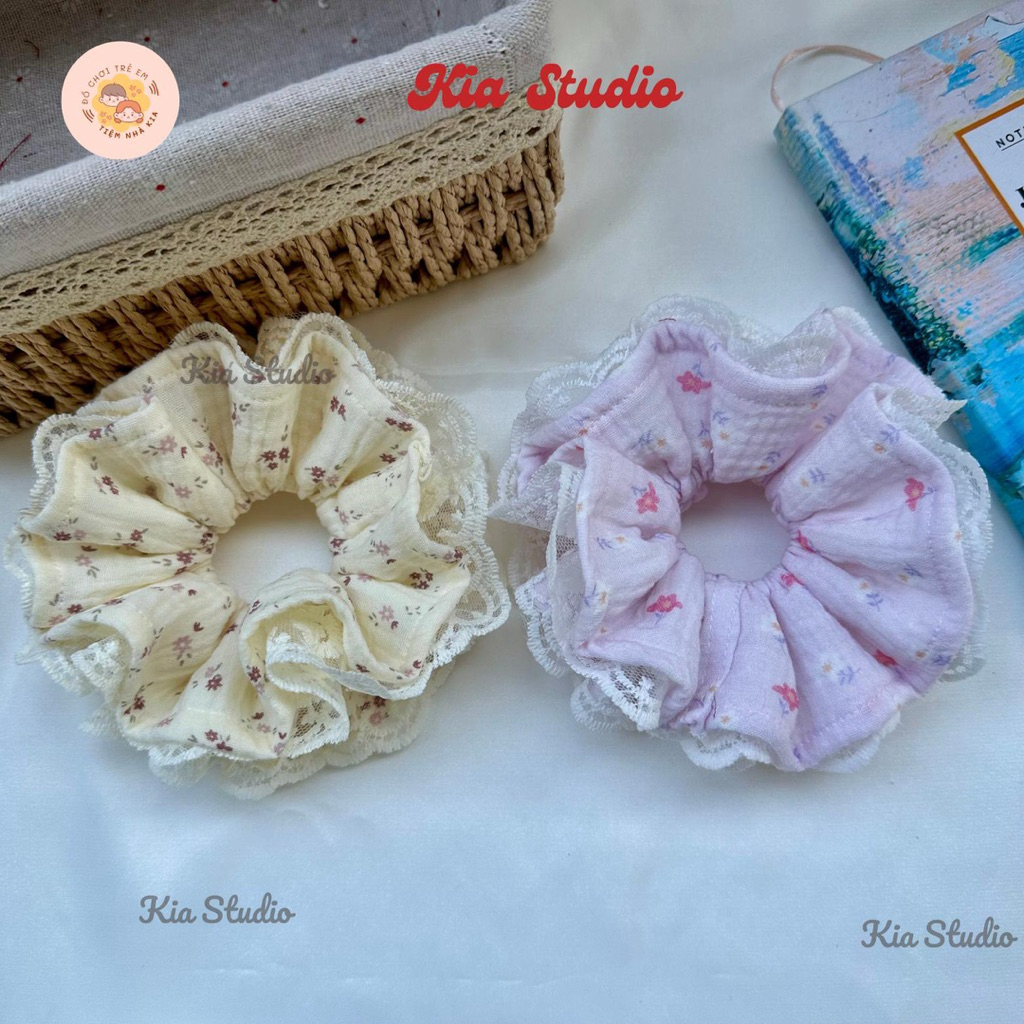 Scrunchies Xô Muslin 4 Lớp Phối Ren 14-15cm Cao Cấp Dễ Thương Hot Trend Hàng Loại 1 -  Kia Studio