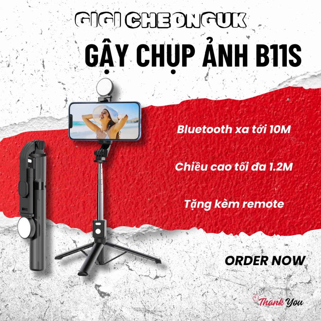 Gậy Chụp Ảnh 3 Chân B11S Thế Hệ Mới Có Đèn Led Trợ Sáng, Tripod Selfie, Livestream, Quay Video Từ Xa