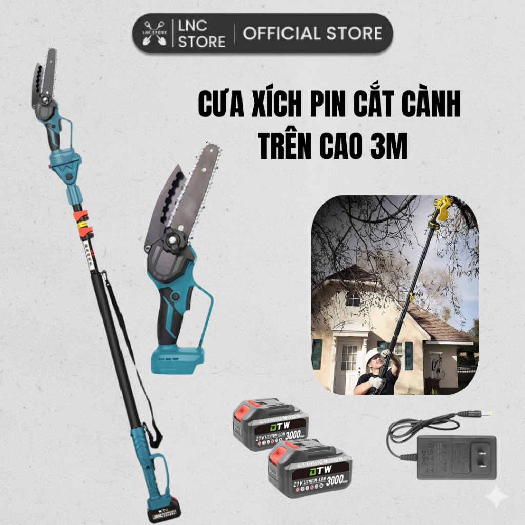 Máy cắt cành trên cao, Cưa xích cắt cành cao . Máy cưa xích gắn sào cắt cành cây trên cao 3m C96-1