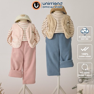 Quần dài nỉ lông cừu dày mềm mịn ống suông ấm cho mùa thu đông bé trai bé gái Unifriend Hàn Quốc U950L, Size 2-12 tuổi