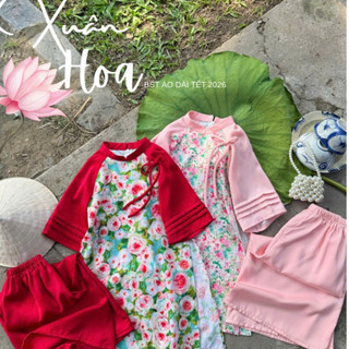  ko kèm phụ kiện  Set Áo Dài Bé Gái Xuân Hoa AZB604 – Họa Tiết Hoa Tết 2026 Mặc Đi Chơi Chụp Hình Tết ZUN Kids 