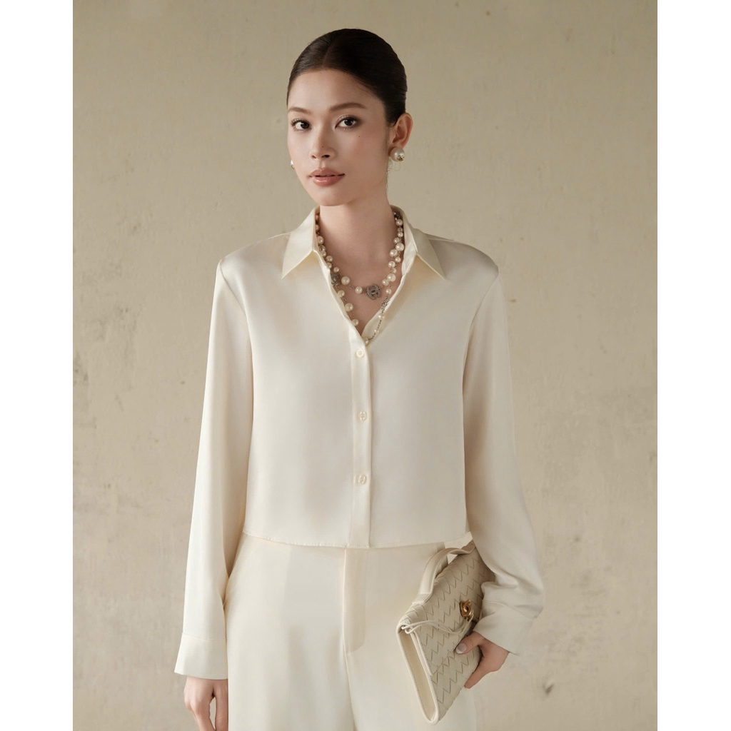RUBIES Rita Shirt - Áo Sơ Mi Nữ Vải Lụa Dáng Ngắn Tay Dài Cổ Đức | BigBuy360 - bigbuy360.vn