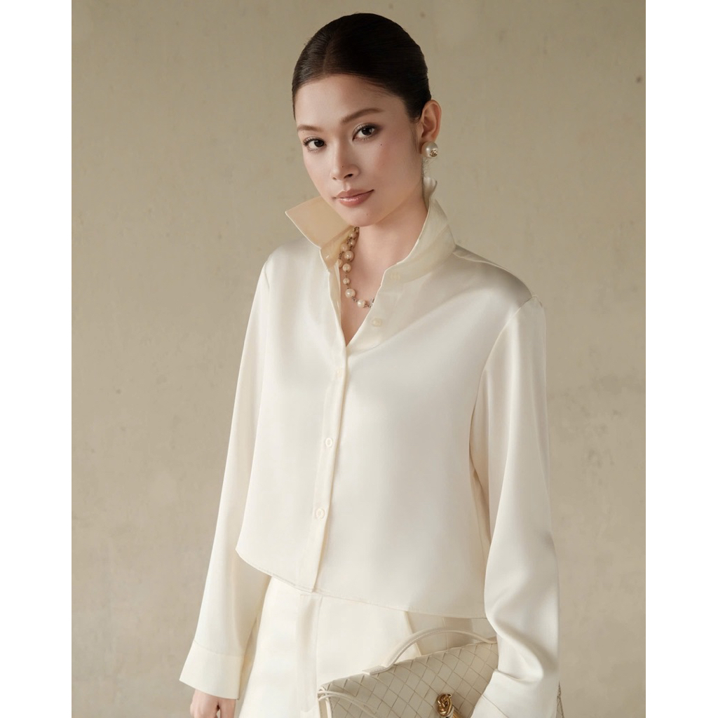 RUBIES Rita Shirt - Áo Sơ Mi Nữ Vải Lụa Dáng Ngắn Tay Dài Cổ Đức | BigBuy360 - bigbuy360.vn