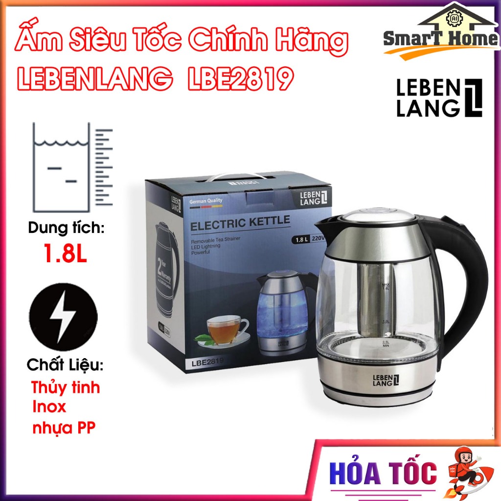 Ấm Siêu Tốc Chính Hãng  LEBENLANG  LBE2819 - An Toàn Tốc Độ Sôi Nhanh, Tiết Kiệm Thời gIan Đáng Kể.