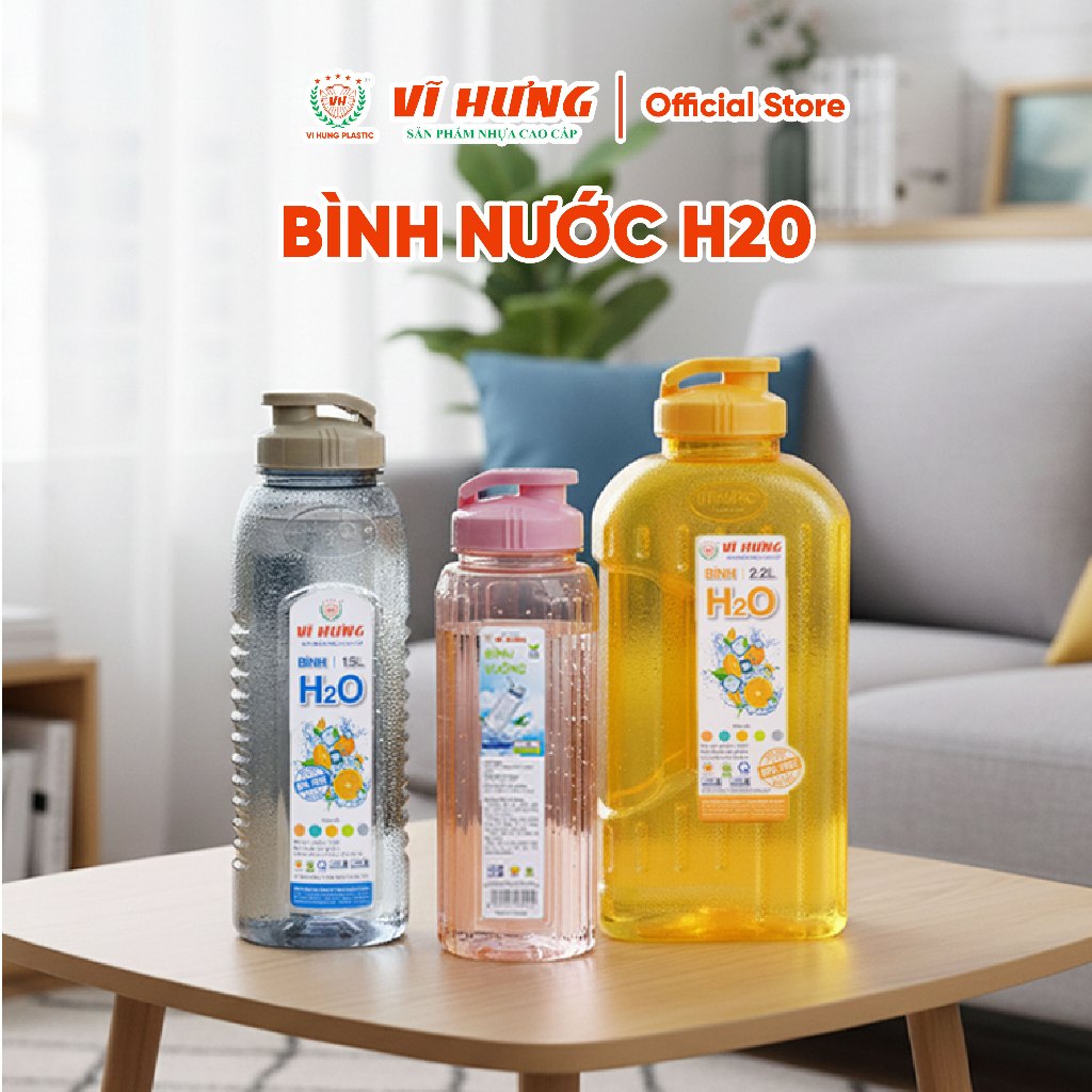 Bình Nước Thể Thao 1100ml - 2200ml Vĩ Hưng - Nắp Kín Chống Tràn, Nhựa An Toàn, Không BPA