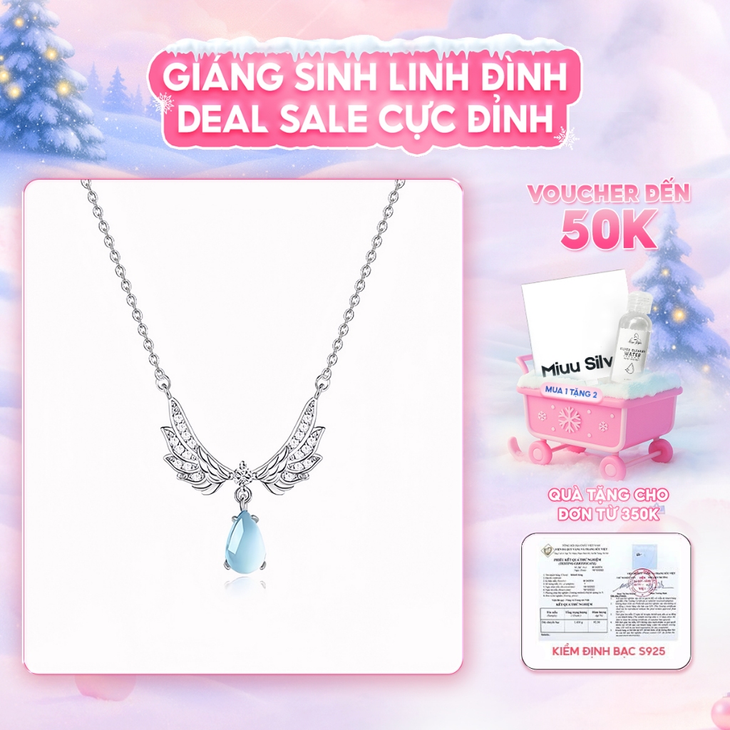  Dây chuyền bạc Miuu Silver vòng cổ nữ đá mặt trăng moonstone đôi cánh thiên thần 