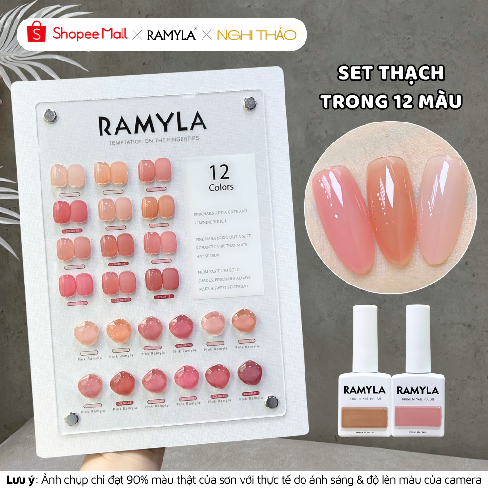  Set sơn gel thạch trong hồng RAMYLA 12 màu Nghi Thảo Official 