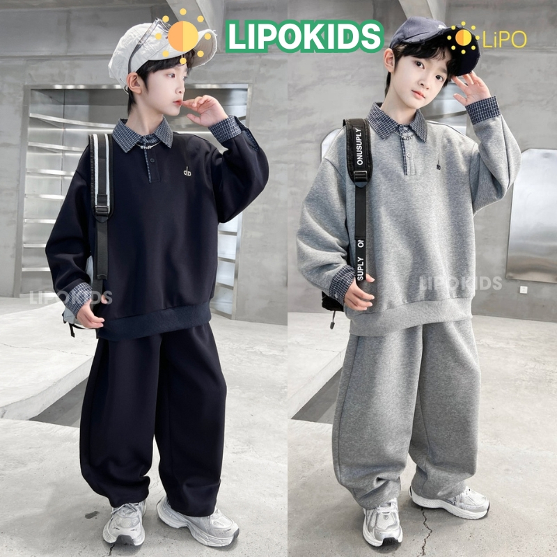 (FORM TO)Đồ bộ bé trai/bé gái Nỉ 2 lớp lót Cotton size đại 120-160 (19-60kg), Bộ thu đông bé trai dà