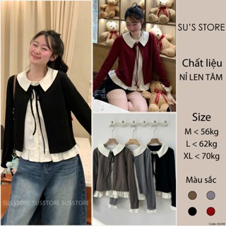 Áo Nỉ Len Tăm Phối Cổ Bẻ Buộc Nơ Tay Bèo A3249 Su Chang Thời Trang Nữ