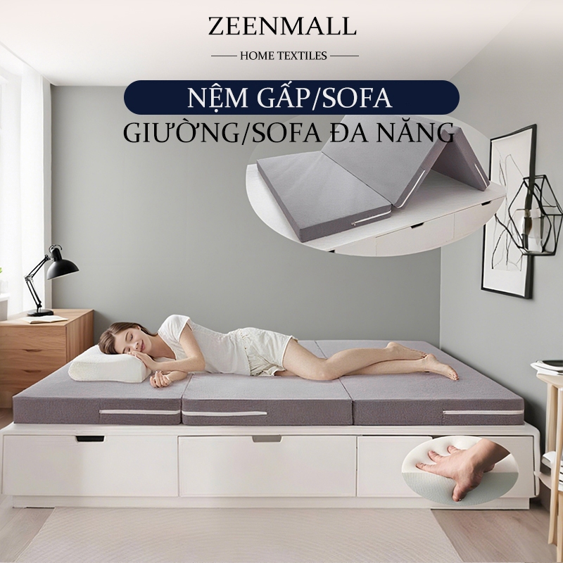 ZEEN Nệm gấp 3 1m2x2m dày 5cm chống đau lưng