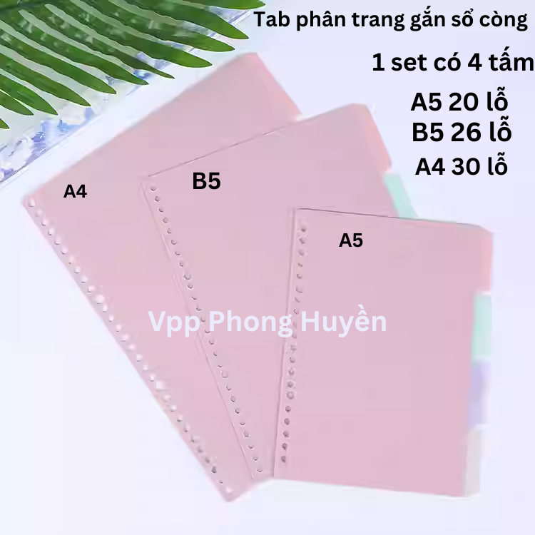Set 8,16  tấm tab chia trang 4 màu pastel A5 B5 A4 20 26 30 lỗ bìa phân trang sổ còng nhiều màu